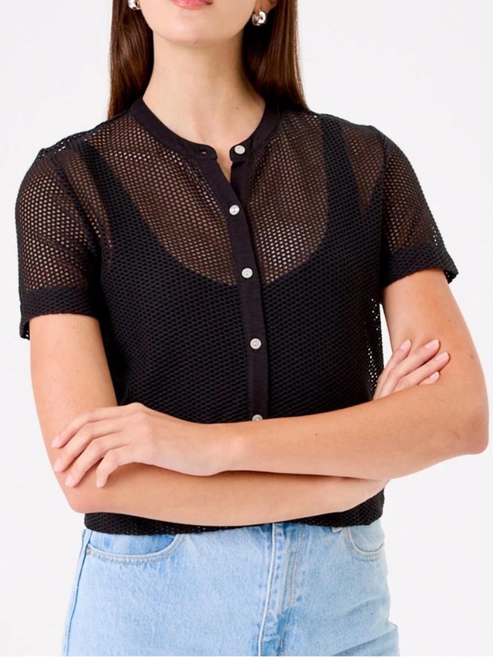 GOLDIE High Roller Luxe Fishnet shirt, S, NWOT